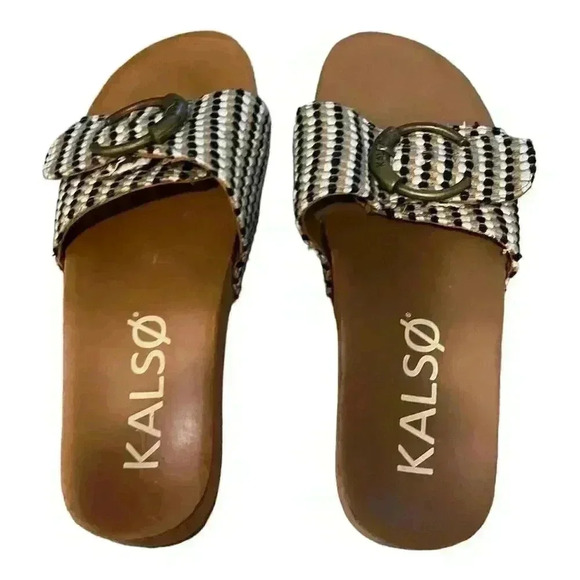 Kalso Earth Women's Sandals Size 8.5 Brown Slide Cork Footbed Buckle Strap - Picture 6 of 6